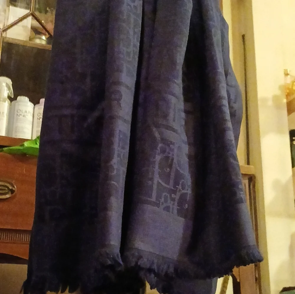 Christian Dior Jacquard Woven Oblique Monogram Scarf Navy Blue Tone-on-tone Wool
